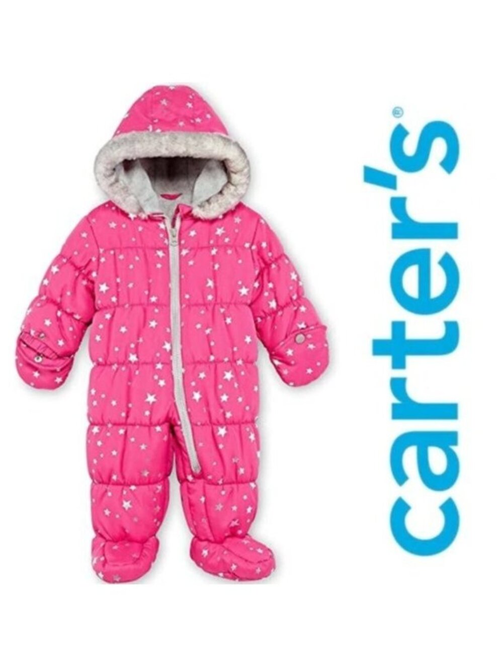 Carters | Pink and Silver Stars One Piece Snowsuit Pram | Size 6-9 Months